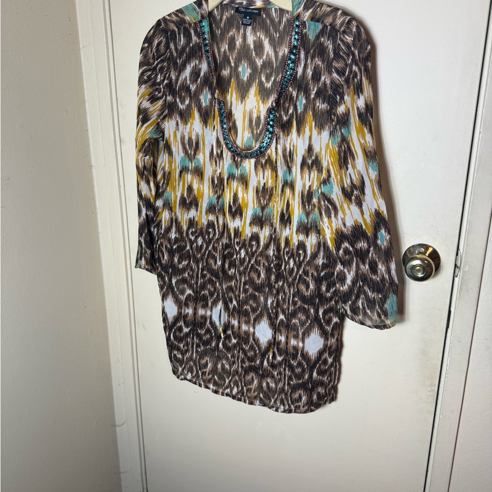 Multicolor Patterned Tunic Dress Sz med. Coachella Stage Coach Club Collection